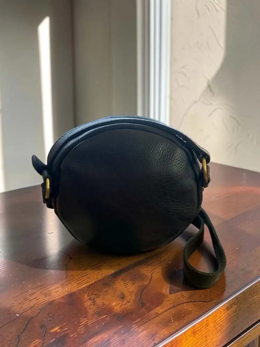 Portland Leather Goods Black Leather Circle Crossbody Bag